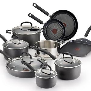 Groupe SEB - T-fal E765SE Ultimate Hard Anodized Scratch Resistant Titanium Nonstick Thermo-Spot Heat Indicator Anti-Warp Base Dishwasher Safe Oven Safe PFOA Free Cookware Set, 14-Piece, Gray