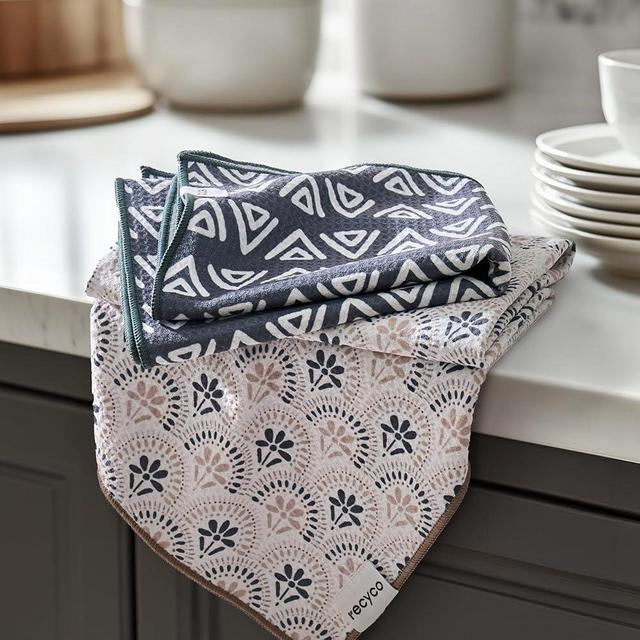 RECYCO Waffle Kitchen Towel Set of 2 - Quick Dry Microfiber Sustainable Dish Towels - Ultra Absorbent Reusable Cleaning Tea Towels - Lightweight Hand Towels,16”x 28”, Neutral Boho