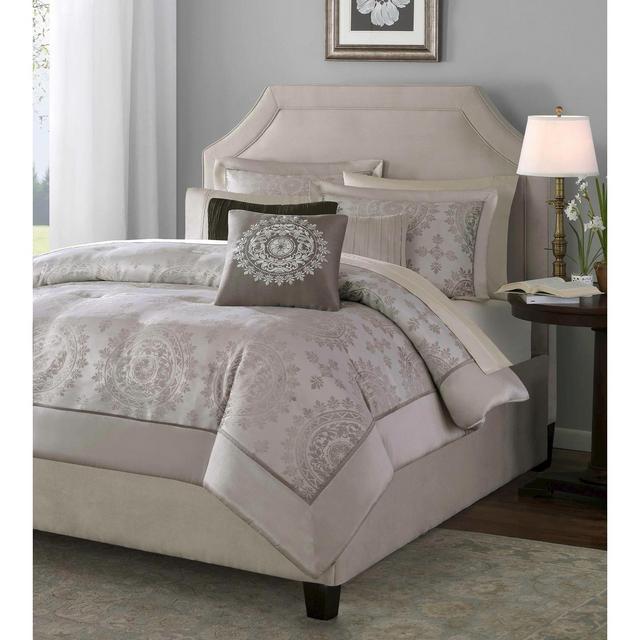 Tan Madeline Jacquard Comforter Set King 12pc