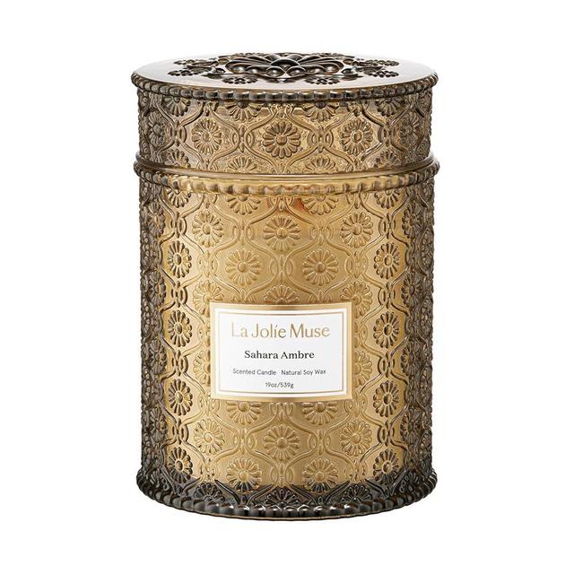 LA JOLIE MUSE Amber Candle, Scented Candle Gifts for Men&Women, Wood Wicked Large Candle for Home Scented, Long Burning Glass Jar Candle, Sahara Ambre, 19oz