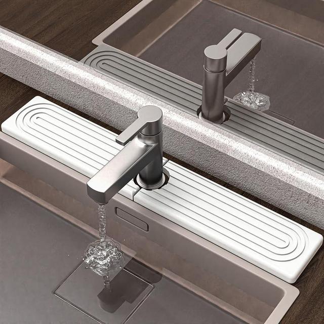 AKUVU Faucet Mat for Kitchen Sink - Super Absorbent Diatomite Fast Drying Stone, Quick Drying Splash Guard,Prevents Moisture Buildup Sink, Durable Protector for Kitchen,Bathroom Counter