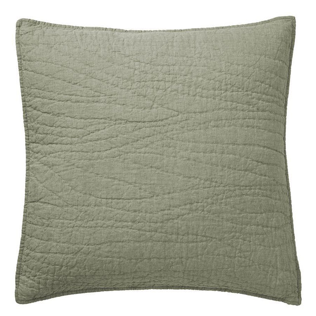 Belgian Flax Linen Handcrafted Quilted Sham, Loden, Euro, Set of 2