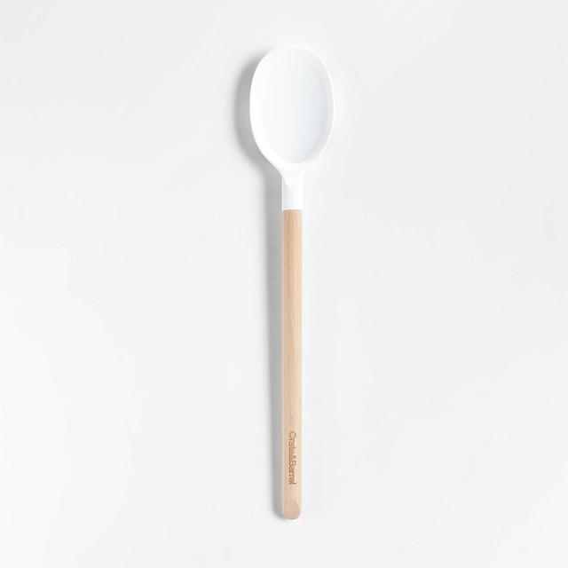 Crate & Barrel White Silicone and Wood Spoon