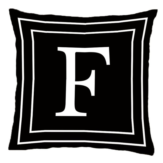 Letter F Throw Pillow Case 18x18 Inch, Monogram F Black Pillow Cover, Alphabet A-Z Initial Farmhouse Throw Cushion Cover for Sofa Couch Home Decoration