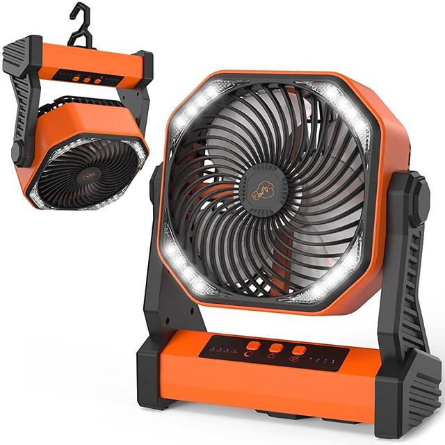 Camping Fan with LED Lantern, 20000mAh Rechargeable Battery Operated Outdoor Tent Fan with Light & Hook, 270° Pivot, 4 Speeds, Personal USB Desk Fan for Camping, Fishing, Power Outage, Hurricane, Jobsite