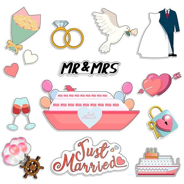 14 Pcs Just Married Cruise Door Decorations Wedding Mr Mrs Cruise Door Magnets Just Married Funny Magnetic Cruise Decorations for Cabin Door Sign Stateroom Ship Car Honeymoon Anniversary Wedding Party