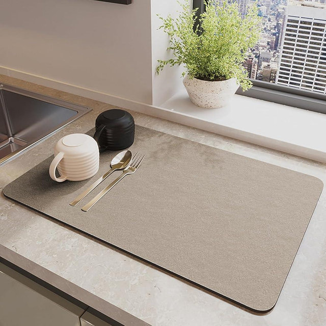 Reyox 2 Pack Dish Drying Mat for Multiple Usage, Coffee Maker Mat, Hide Stain Absorbent Rubber Backed Quick Drying Mat for Kitchen Counter Brown 20" x 24"