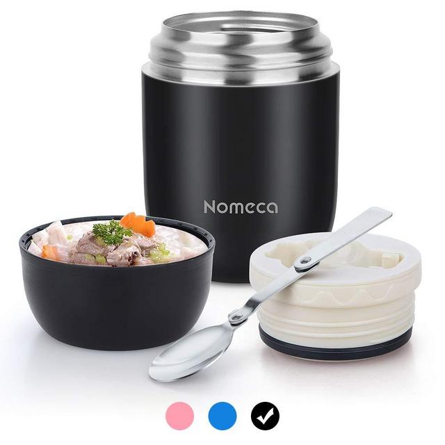Keep Food Warm Lunch Container - Wide Mouth Hot Food Jar Lunch Box Nomeca 16Oz Stainless Steel Thermal food containers Vacuum Bento Box With Spoon for Kids Adult School Office Outdoor, Black