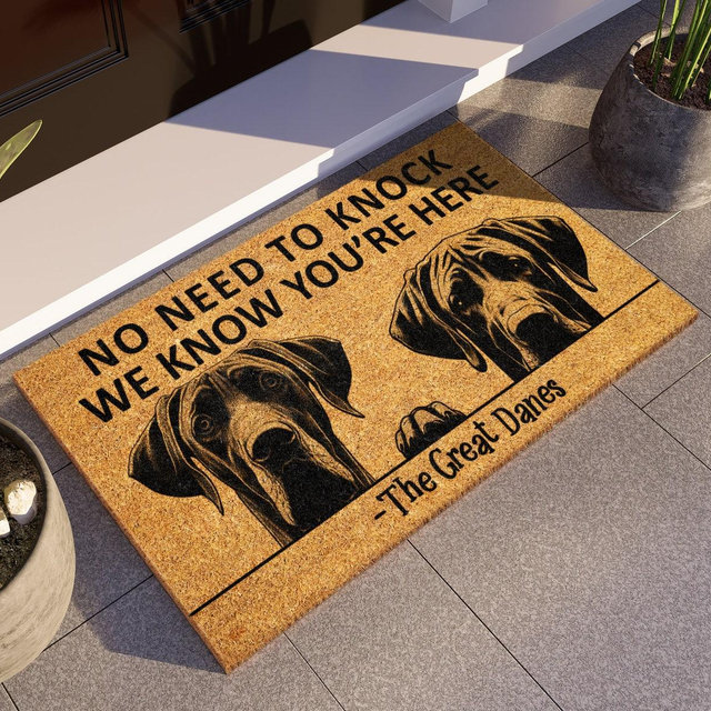 Great Dane Peekaboo Door Mat, Great Danes We Know You ARE HERE, No Need to Knock Great Dane Door Mats, Great Danes Outdoor Coir Mat S943