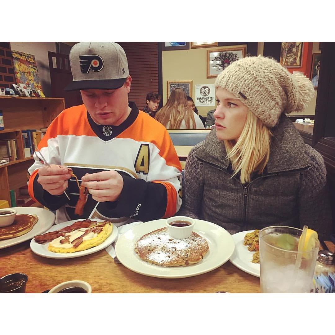 At our favorite breakfast place, Early Bird Diner, digging in as usual, we are serious foodies and no scraps are ever left behind