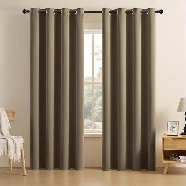 Joydeco Blackout Curtains for Bedroom 84 inch Long 2 Panels, Thermal Insulated Room Darkening Curtains with Grommets, Soft Window Drapes for Living Room (W52 x L84 Inch, Khaki)