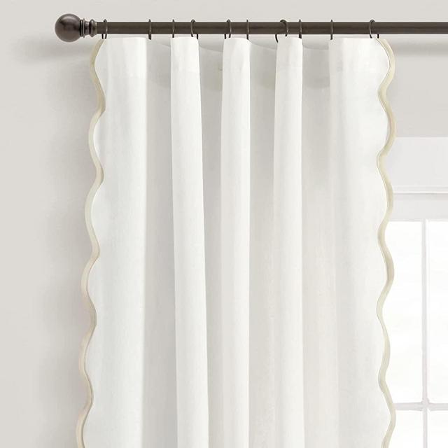 Lush Decor Coastal Chic Scallop Edge Window Curtain Panel Pair, 52" W x 84" L, Neutral & White