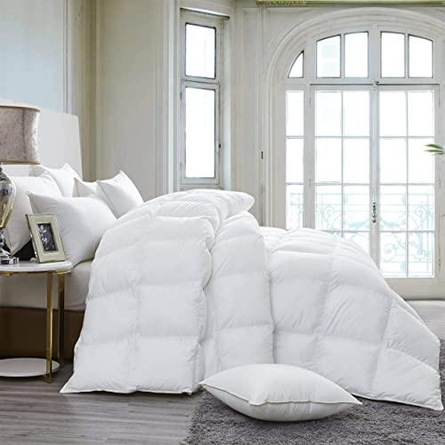 Luxurious 800 Thread Count HUNGARIAN GOOSE DOWN Comforter Duvet Insert - King / Cal King Size, 750 Fill Power, 50 oz Fill Weight, Premium Baffle Box, 100% Egyptian Cotton Cover (White)