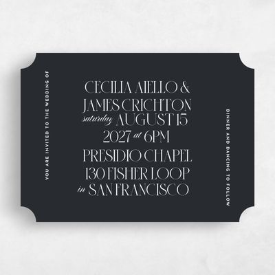 Black Ticket Wedding Invitation - Milan Landscape