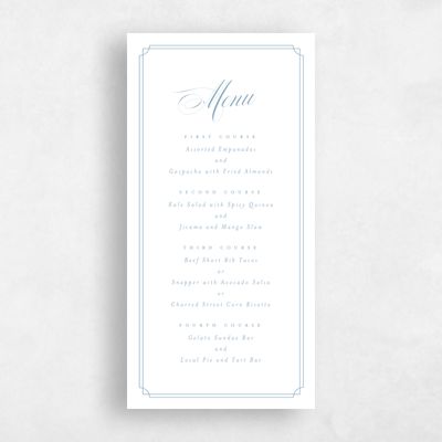 Dusty Blue Wedding Menu - Newport Dinner Menu