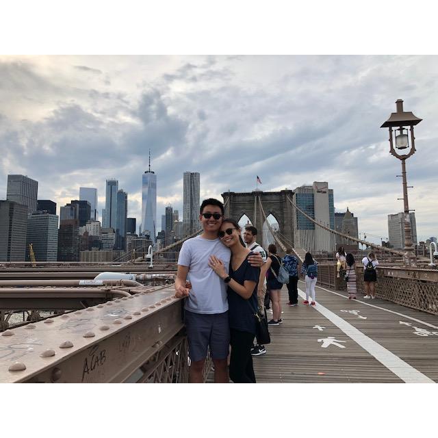 Taken at the end of our walk across the Brooklyn Bridge, just before chowing down on pizza.