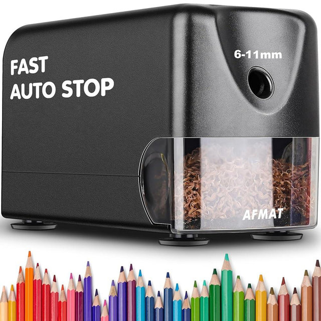 AFMAT Heavy Duty Electric Pencil Sharpener, Classroom Pencil Sharpeners for 6-11mm No.2/Colored Pencils, Auto Stop, Sharp Point, Save Pencils, Teachers Must Haves PSX3