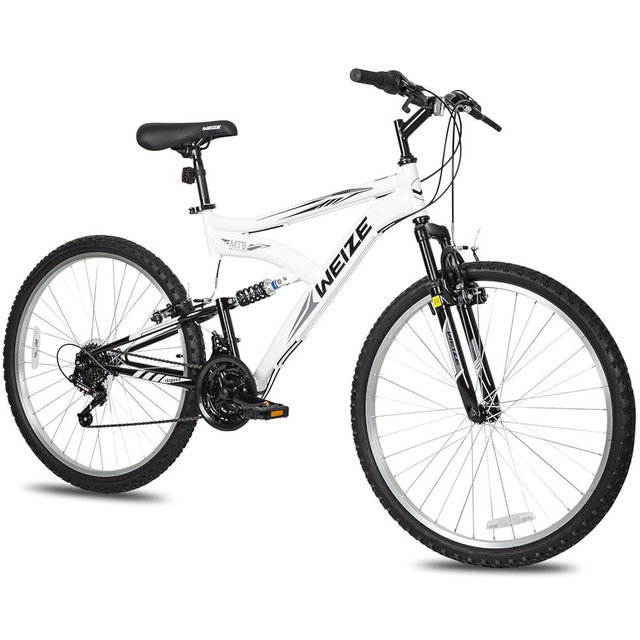 WEIZE Mountain Bike, 24/26/27.5 inch Outdoor Cycling Bike,18-Speed/High-Carbon Steel/Dual Full Suspension, Adjustable Ergonomic Seat for Men Women Adult, MTB Bicycle with Suspension Fork,Sleek Colors