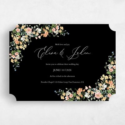 Black Ticket Wedding Invitation - Pourpier Landscape