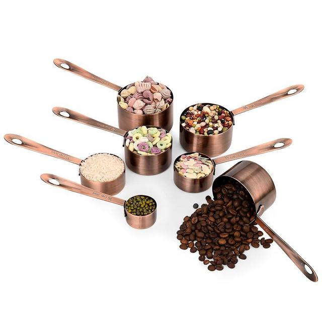 Kalsreui Measuring Cups Set, Copper Measuring Cups Set 7, Metric & US Stainless Steel Measuring Cups for Kitchen & Baking, Metal Measuring Cups Set with 2/3 & 3/4 Measure Cups