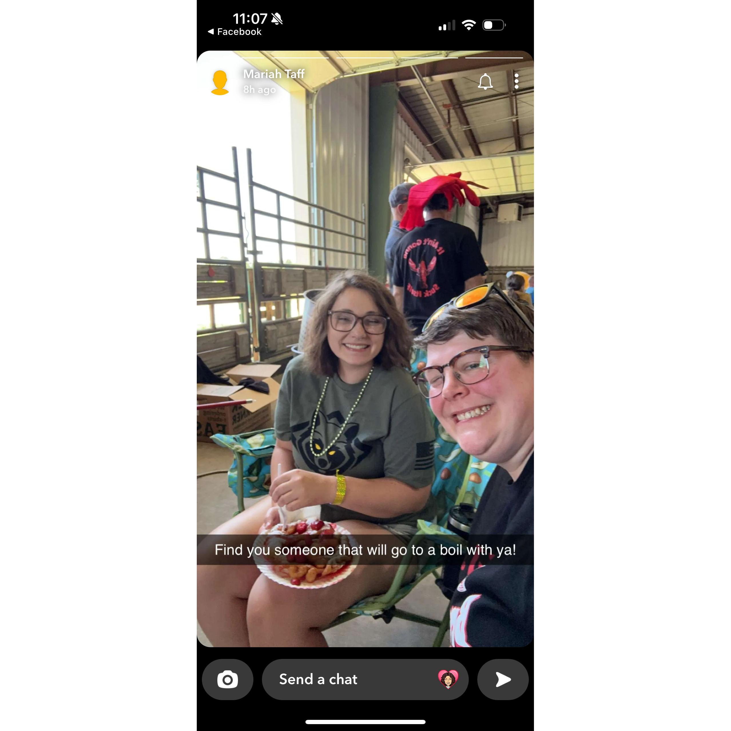 Mariah got Tab to eat crawfish...