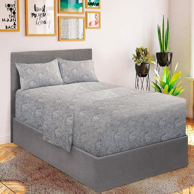 Mellanni Extra Deep Pocket King Size Sheets - 4 Piece Iconic Collection Bedding Sheets & Pillowcases - Hotel Luxury, Ultra Soft, Cooling Bed Sheets - Extra Deep Pocket up to 21" (King, Paisley Gray)