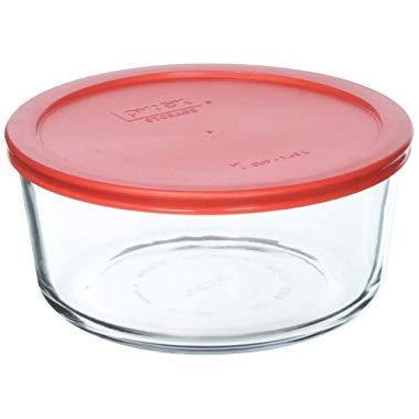 Pyrex COMINHKR090077 7 Cup Storage Capacity Plus Round Dish with Plastic Cover Sold in Packs of 4, Pack of 4, red