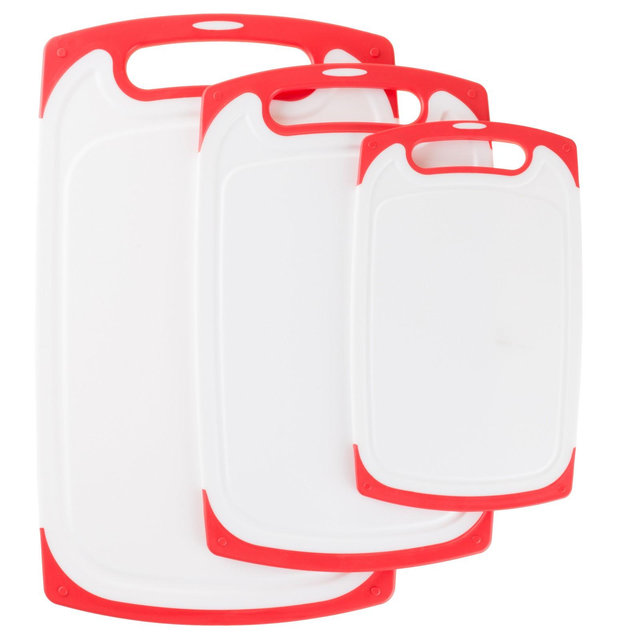 Cutting Boards - 3-Piece Plastic Chopping Board with Juice Groove - Dishwasher Safe Cooking or Food Prep Kitchen Essentials by Classic Cuisine