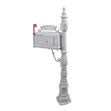 Polar Aurora Barcelona Decorative Post Mailbox Combination Stratford Heavy Duty Postal Mail Box Cast Aluminum(White)