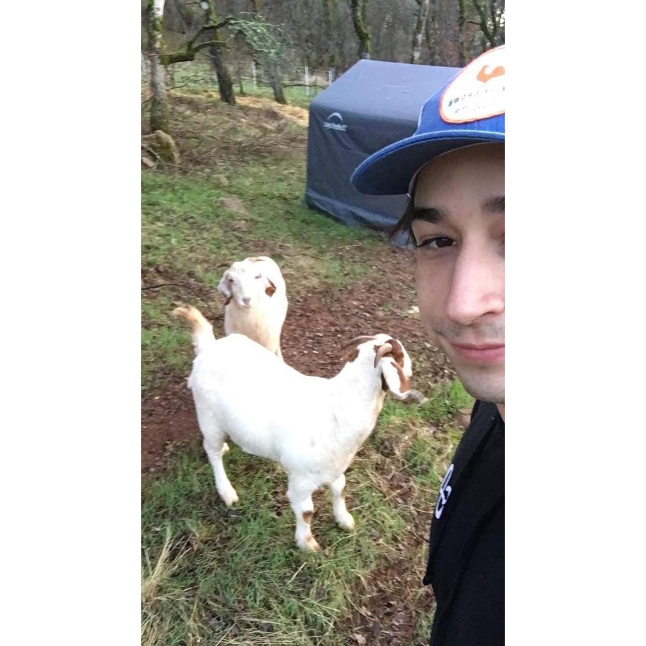Clay hanging with goats for experience and because they're cool fellas B)