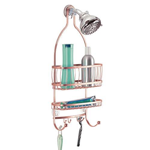 iDesign York Metal Wire Hanging Shower Caddy, Extra Wide Space for Shampoo, Conditioner, and Soap with Hooks for Razors, Towels, and More, 7 inches (H) x 12.5 inches (W) x 24.5 inches (L) , Rose Gold