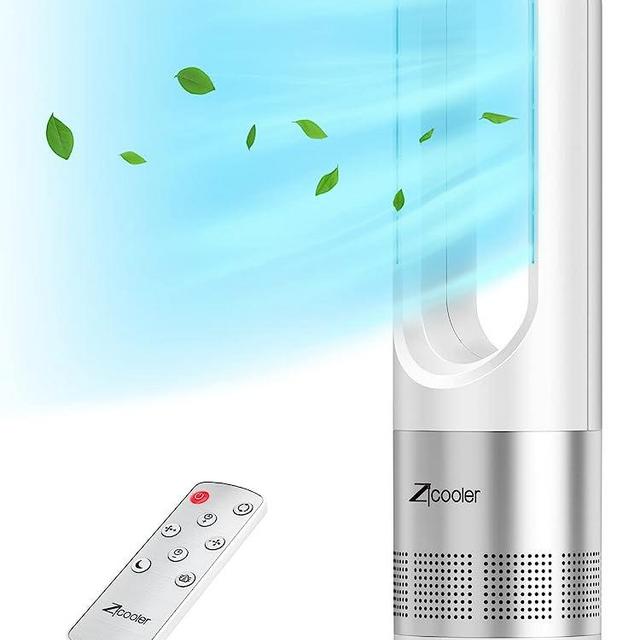 ZICOOLER Bladeless Fan, 22" Tower Fan with Remote, 8 Speeds, Quiet Cooling, 9H Timer, 80°Swing, LED Display with Auto Off, Easy to Clean, Portable Oscillating Fan for Bedroom, Kitchen, Office