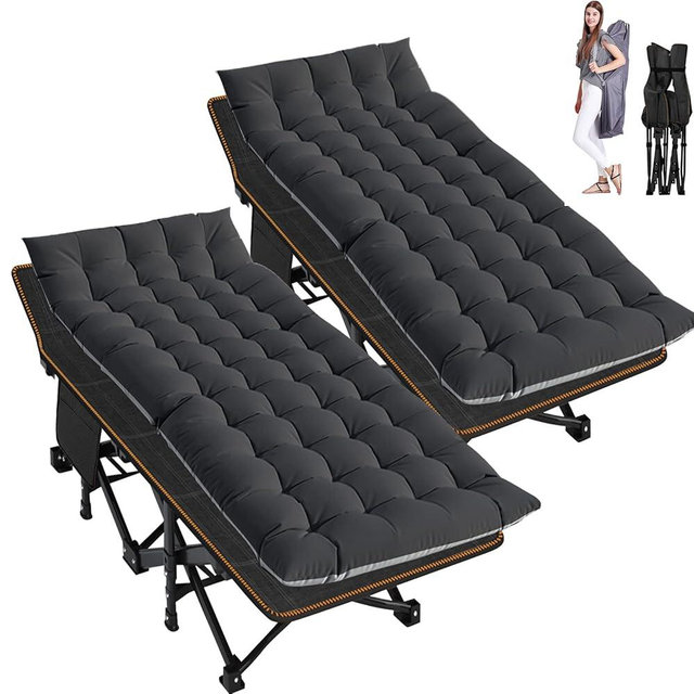 ABORON 2 Pack Folding Camping Cot W/Mat for Adults, Heavy Duty Outdoor Bed with Carry Bag,1200 D Layer Oxford Travel Camp Cots