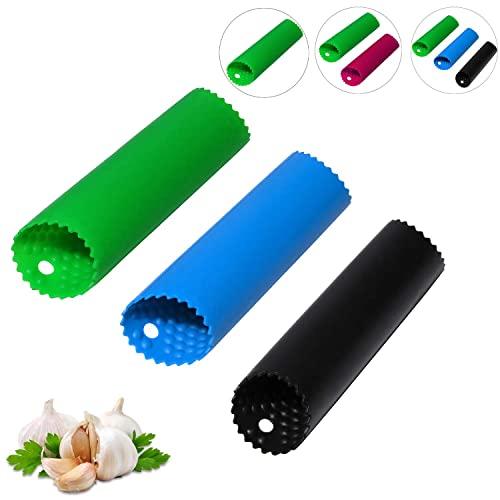 Garlic Peeler Skin Remover Roller Keeper,Easy Quick to Peeled Garlic Cloves with Best Silicone Tube Roller Garlic Odorfree Kitchen Tool Peeling Without Smell With Internal Wave Points Design(3 Colors)