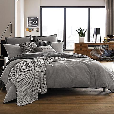 Kenneth Cole Reaction Home Oxford Duvet Cover in Grey Stripe