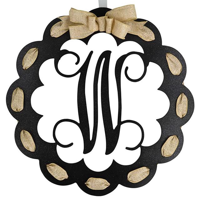 Letter W - Monogrammed Door Hanger | Mom Gift | Black and Burlap Everyday Year Letter Door Hanger