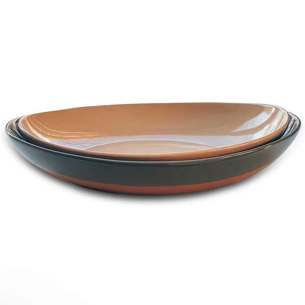 Mora Ceramic Large Serving Bowls- Set of 2 Oval Platters for Entertaining. Modern Kitchen Dishes for Dinner, Fruit, Salad, Turkey, etc. Oven, Dishwasher Safe, 110/80 oz, 16" / 14.6" - Neutrals