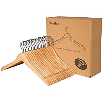 Topline Classic Wood Shirt Hangers - Natural Finish (10-Pack)