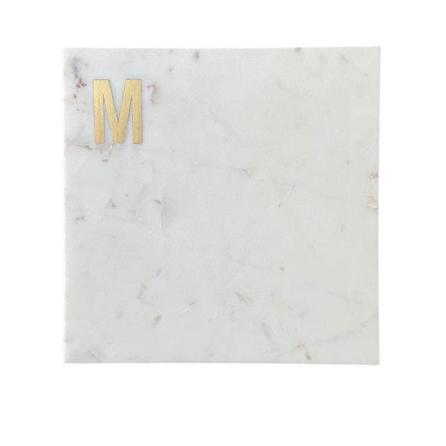 Boards by Bleu Monogram Marble Cheese Board, Hand Crafted Marble Cutting Board from White Marble Slab, Personalized Charcuterie Board with Brass Initial, Great Wedding or House Warming Gifts, Letter M