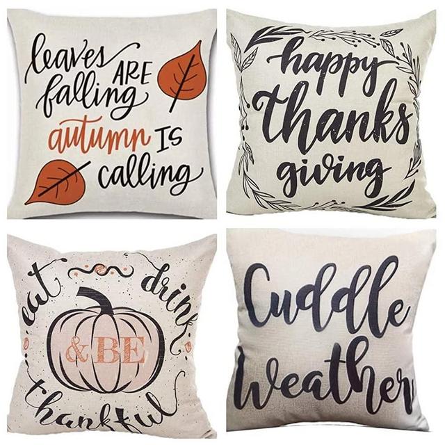 Sugar & Suede Home Company Throw Pillow Set | Autumn Throw Pillows | Fall Throw Pillow Covers | Premium Quality | Cuddle Weather Throw Pillow | 4 Pack | 18X18