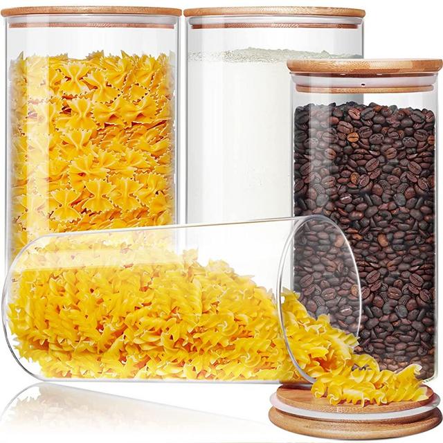 HomArtist Large Glass Flour and Sugar Containers 180oz x2 & 93oz x2 [Set of 4], Glass Food Storage Containers with Bamboo Lids, Glass Jar with Airtight Lid for Spaghetti Pasta,Rice,Cereal,Coffee, Oat