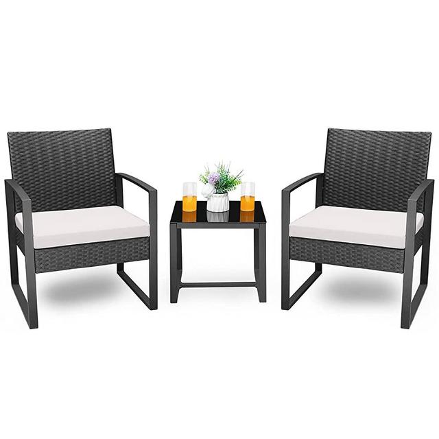 Homall Balcony Furniture Patio Chairs Set of 2 with Table 3 Piece Patio Furniture Set Bistro Table Set for Garden Backyard Outdoor Patio Use Porch Chairs Cushioned PE Wicker Bistro Set Rattan (White)