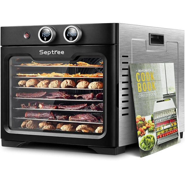 Household Food Dehydrators Machine with 8 Stainless Steel Trays Hold 10 lb Meats 24 H Digital Timer 194 °F Temperature Control Commercial Dryer for Jerky Meat Herb Fruit Vegetables Beef Midnight
