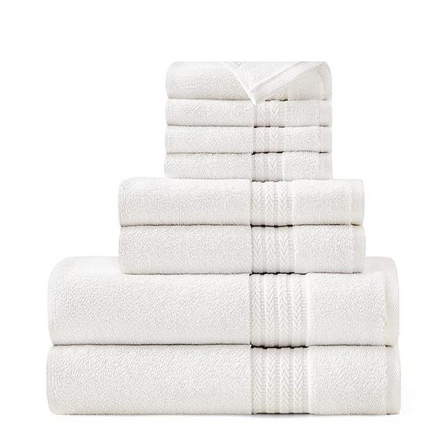 Bedsure Turkish Bath Towel Set - 8 Piece 600GSM Cotton Towel Sets Luxury White Towels Soft Bathroom Towels Includes 2 Bath Towels, 2 Hand Towels, 4 Washcloths (100% Turkish Cotton)