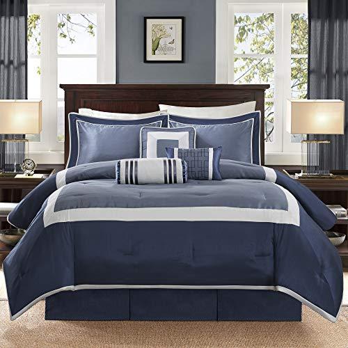 Madison Park Genevieve Queen Size Bag-Navy, 7 Pieces Bedding Sets – Faux Silk Bedroom Comforters