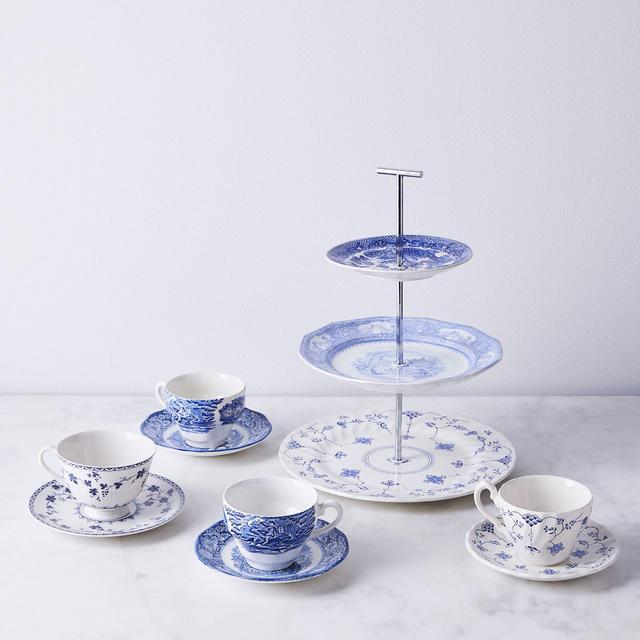 Vintage English Transferware 3-Tiered Stand and Teacups