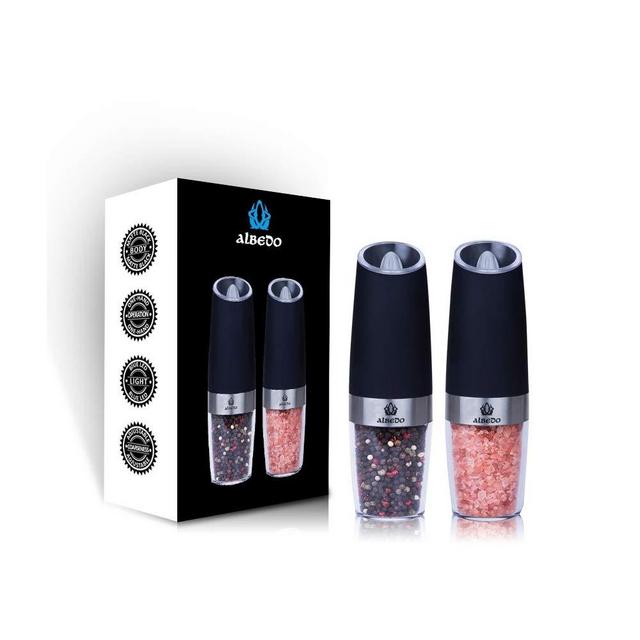Gravity Electric Salt and Pepper Grinder Set with Adjustable Coarseness Automatic Pepper and Salt Mill Battery Powered with Blue LED Light,One Hand Operated by aLBeDo