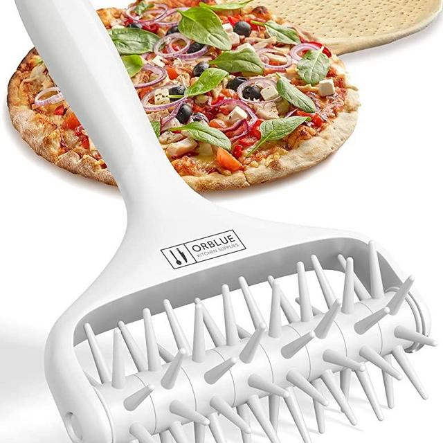 Orblue Pizza Dough Docker, Pastry Roller with Spikes Pizza Docking Tool for Home & Commercial Kitchen - Pizza Making Accessories that Prevent Dough from Blistering Light Gray