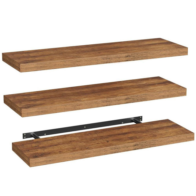 RALGEND Floating Shelves for Wall, 1.5" Thick Wall Shelf Set of 3 with Invisible Bracket, L39.4 x W7.9 Hanging Shelves Farmhouse Home Decor for Bathroom, Living Room, Bedroom Rustic Brown 10301BJP3BF