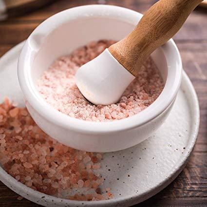 Porcelain Mortar and Pestle Set – Pill Crusher, Spice Grinder, Herb Bowl, Pesto Powder – Molcajete for Salt - PLUS Lid/Non-Slip Base